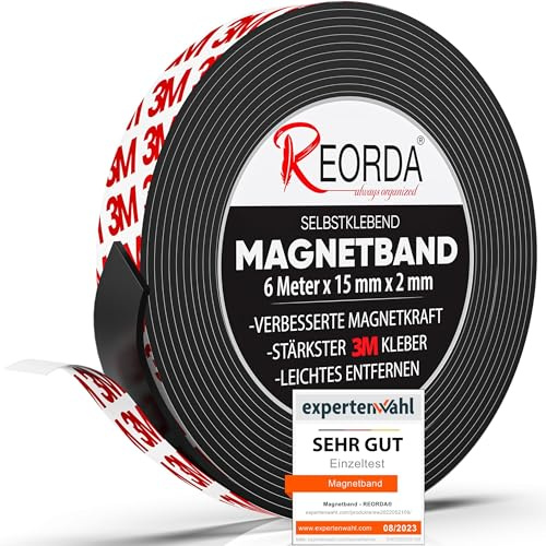Reorda® Magnetband selbstklebend | Stärkster Halt dank Marken-Kleber | Magnetband mit optimierter Magnetkraft durch Anisotropic Material | Anwendbar in Küche, Schule & Büro