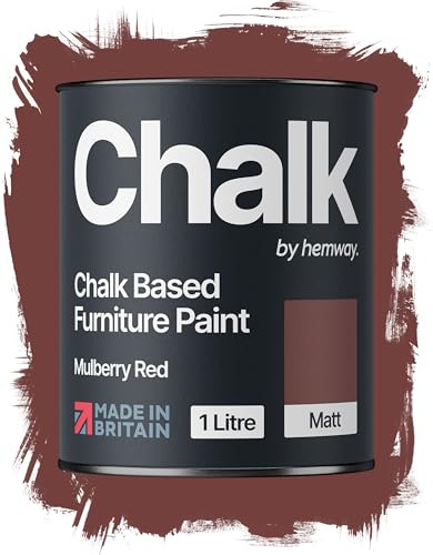 Hemway Chalk Based Furniture Paint, Mulberry Red 1L, Matt Finish | Shabby Chic, Chalk Paint Furniture & Walls, Quick Dry & 1 Coat