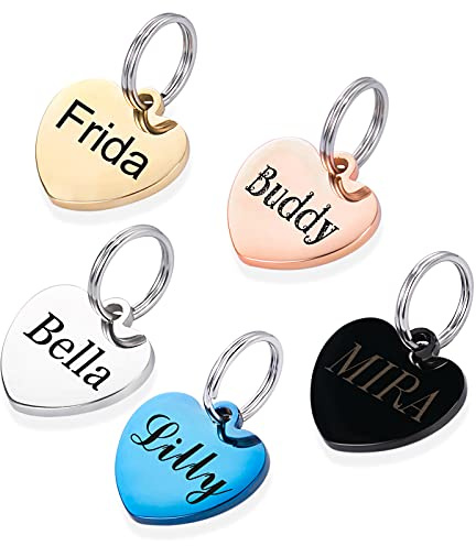 Hundemarke mit Gravur Namensanhänger personalisiert Herz Anhänger - Plakette für Hund und Katze - Haustier Geschenke - Pet ID Tag für sämtliche Halsbänder (Roségold)