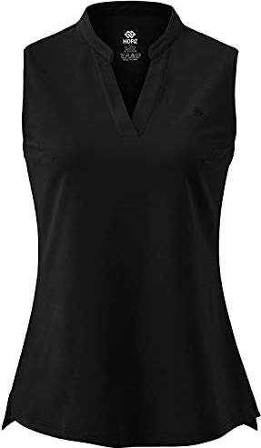 AjezMax Damen Tennis Golf Poloshirt Ärmellos Lauftop Atmungsaktiv Fitness Sport Tank Top mit V-Ausschnitt Schwarz Medium