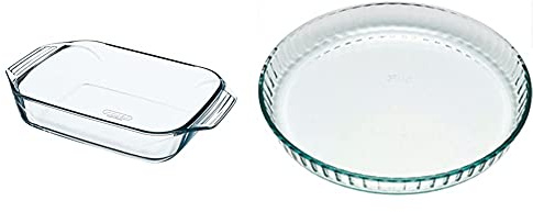 Pyrex - Irresistible - Plat à Four Rectangulaire en Verre, 27 x 17 cm & 1040901 Bake & Enjoy Moule à Tarte en verre Ø 25 cm
