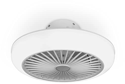 Noaton Ventilateur de plafond 11045W Polaris Blanc, minuteur, abat-jour, télécommande, LED dimmable max 41 W, 3 températures de couleur, débit d'air jusqu'à 60 m3/min, pour la chambre, diamètre 45 cm