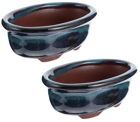 Cabilock 2Pcs Keramik Sukkulenten Pflanzer Runde Sukkulenten Pflanzer Töpfe Keramik Bonsai Töpfe Garten Dekorative Kaktus Topf für Home Garten Blau