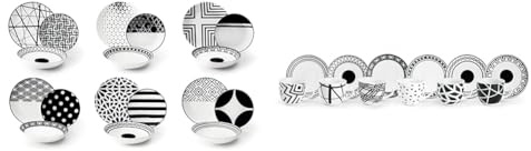 Excelsa Emily Juego de platos, porcelana, blanco/negro, 18 artículos + Emily Servicio de Tazas de café con platillo, Porcelana, Blanco/Negro