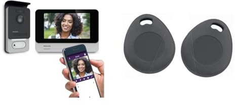 Philips - Visiophone - WelcomEye Connect 2, Visiophone connecté au Smartphone, Contrôle d'accès RFID, Fonction Message d'absence Visiteurs & 531011 Badge RFID supplémentaire Gris 2 pièces
