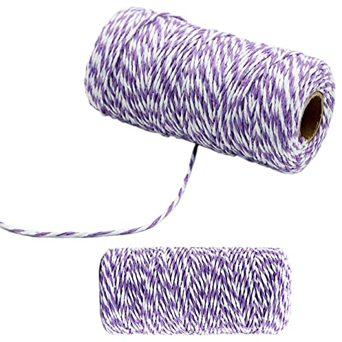 100M Dark Purple and White DIY Crafts Cotton Twine String, 1.5mm Coloured Craft Cord for DIY Crafts, Handmade Arts, Knitting,Wall Hanging,Gardening and Gift Wrapping