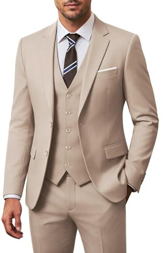 Men Suit Set Slim Fit Wedding Suit Business Suit Champagne Prom Groomsmen Suits Tuxedos Jacket Blazer Vest Pants Men Suits M