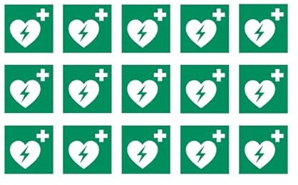 15 Aufkleber Defibrillator - ø 9,8 cm - UV- und witterungsbeständig - ISO 7010 - nachhaltig - Gebotszeichen Gebotsschild Schild (9,8, Defibrillator)