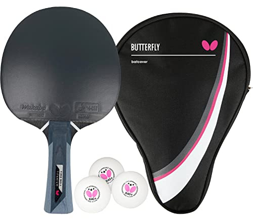 Butterfly® Timo Boll Titanium Tischtennisschläger | mit Carbon Lage | ITTF zertifizierter Wakaba Belag | 2,0 mm Schwamm | konkaver Griff | TT Bat Wettkampfschläger für trainierte Profi Vereinsspieler
