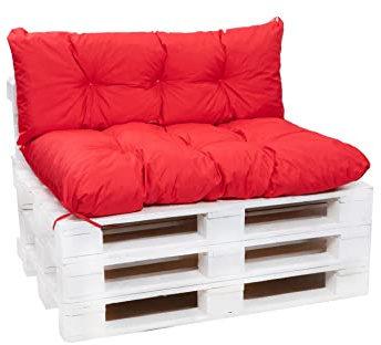 Coussins pour palettes imperméables - Coussins d'extérieur pour palettes - Coussins d'assise 120 x 50 cm + dossier 120 x 40 cm, rouge