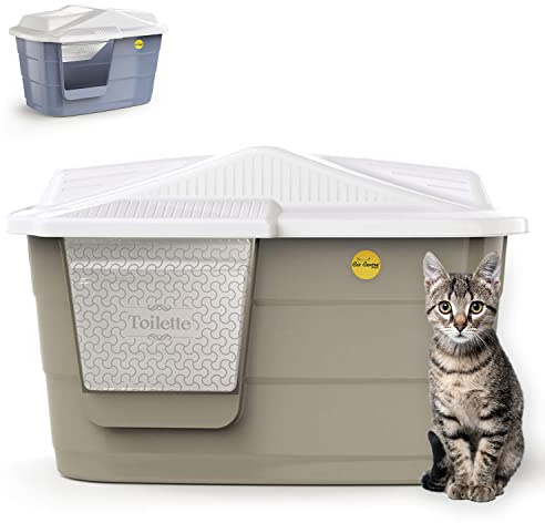 CAT CENTRE Large Hooded Cat Litter Tray, Beige, Flap Door, Detachable Hood | Enclosed cat litter box with lidded hood, easy cleaning, spacious covered toilet for adult cats and kittens