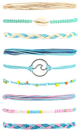 Surfer vågarmband för tonårstjejer sommar strandarmband handgjort flätat rep vänskapsarmband boho justerbara vattentäta ankelarmband för kvinnor hav strandsmycken för kvinnor tonårsflickor, 9 inch,