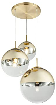 Ausgefallene Pendelleuchte 3-flammig mit Glaskugeln in Gold & Klarglas