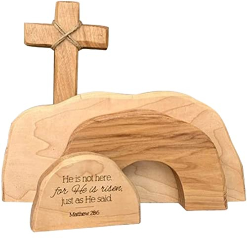 KENANLAN Escena de Pascua, decoración de madera, escena de resurrección de Pascua, adornos de madera para la mesa del hogar, decoración de escena de Jesús, adorno de figura cristiana (#1)