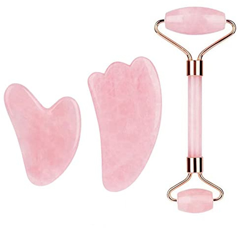 Natürliches Rosenquarz-Augenmasken-Pflegemassagegerät Für Das Gesicht Gouache Jade Gua Sha Set Entspannend,Typ 3