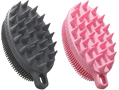 FREATECH 2er-Pack 2-in-1 Silikon-Körperschrubber – Körperbürste und Shampoo-Bürste, Kopfhautmassagegerät, Peeling, Tiefenreinigung von Haut und Haar, Schäumt Gut, Leicht zu Reinigen, Schwarz & Rosa
