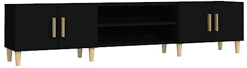 vidaXL TV Schrank, Fernsehtisch mit 4 Fächern 4 Türen, Fernsehschrank Lowboard für Wohnzimmer Schlafzimmer, TV Board Sideboard, Schwarz Holzwerkstoff