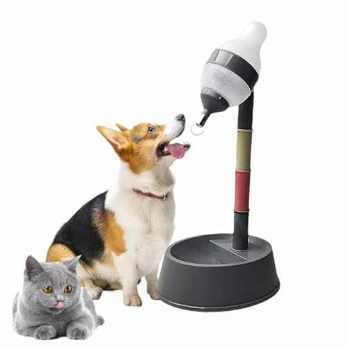 iFCOW Stehender Wasserspender für Haustiere, 650ml Katze Hund Stehender Trinkschale Höhenverstellbar mit Abnehmbarer Stange, Automatische Fütterung von Wasser