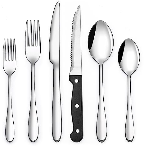 Besteck Set 12 Personen, 72-teiliges Edelstahl Besteckset mit Steakmesser, Essbesteck Set mit Messer Gabel Löffel, Elegantes Tafelbesteck für Restaurant/Party, Spülmaschinenfest