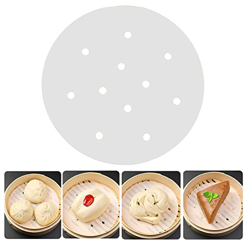 500pcs Bamboo Steamer Liner, 9 Round Air Fryer Parchment Paper Liners with Holes, Non-Stick Silicone Steamer Paper Airfryers Sheet for Air Frying, Steaming Basket, Pans, Dumplings