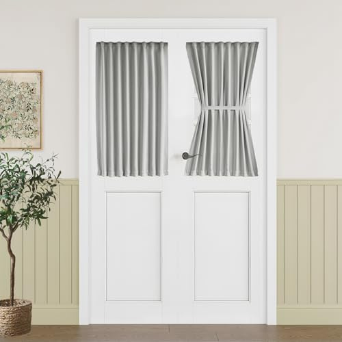 Vatge Türvorhänge für Tür Fenster - Kurzvorhang für französische Tür, Terrassentür und Seitenlichtvorhang, 1 Panel, B25 x L40, Silbergrau