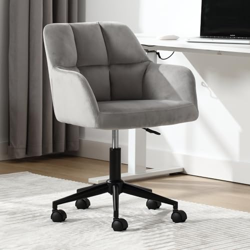 chairus Bürostuhl Samt 360° Drehbar Höhenverstellbar Mit Rollen Grau | Samt-Bezug, 360° drehbar, höhenverstellbar, mit Rollen, für Arbeitszimmer, Büro, Homeoffice