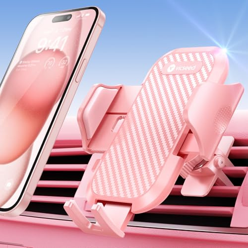 VICSEED Pink Phone Holder for Your Car [ Sturdy & Secure ] Air Vent Phone Mount for Car Hands Free Easy Clamp Cradle in Vehicle for iPhone Samsung Android Smartphone, Pink Car Accessories
