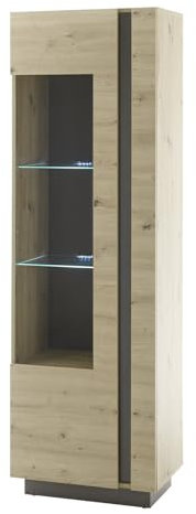 Furn.Design Vitrine in Eiche Artisan und grau Graphit Vitrinenschrank Wohnzimmer Esszimmer Schrank 60 x 194 cm Louna (Vitrine 1)