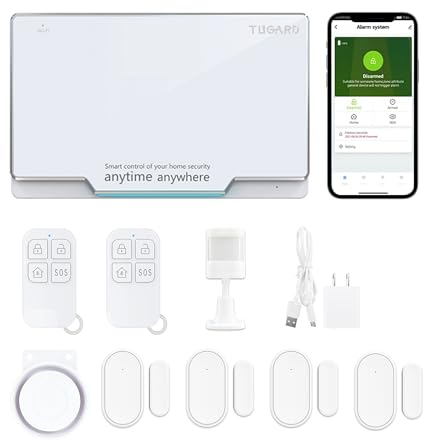 TUGARD Sistema de alarma WiFi GSM para el hogar, sistema de alarma de seguridad antirrobo inalámbrico para el hogar, kit de 12 piezas, compatible con Alexa Google Home Control de voz para casa de casa