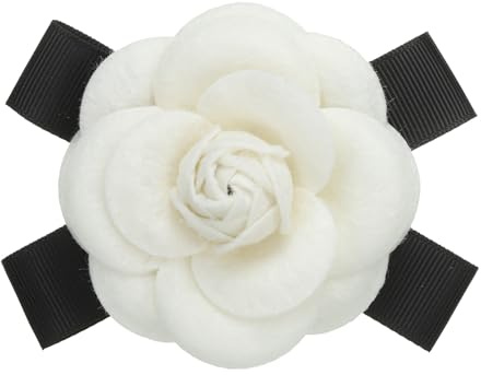 PATIKIL Broches de Flores de Camelia Elegantes Broches de Flores de Lana Sintética con Lazo Floral para Mujeres Adorno para Sombrero Vestido Camisa Corbata Beige