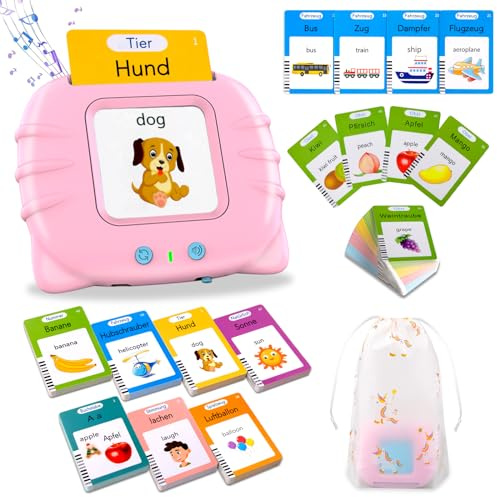 Sprechende Flash-Karten, Standard Deutsch-255 Blätter 510 Wörter, Sprechende Flash Karten Lernspielzeug für Kleinkinder 2-4 Jahre Alt, Interaktive Spielzeug für Jungen Mädchen Rosa | Lernspielzeug für Kleinkinder, interaktives Spielzeug für Jungen & Mädchen, Standard Deutsch