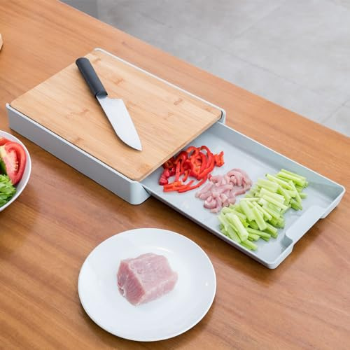 Taylor & Brown Kitchen Bamboo Chopping Board - Meal Prep Station with Pull Out Tray for Easy Food Prep, Storage & Clean Up - Wooden Non Slip Prep Deck – Serving Board