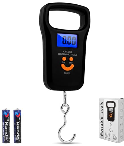 Fishing Scale, 110lb / 50kg Gepäckwaage mit Haken, LCD-Display, Multi-Wägeeinheit, Hochpräzise Küche Digitale Kofferwaage, Fischwaage