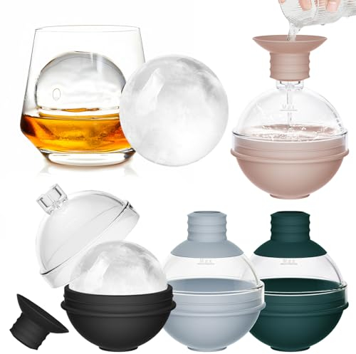 Cubiteras para Hielo Grande Redondos con Tapa de Embudo - Moldes de Silicona de 6 cm para Cubitos de Hielo para Whisky, Cócteles, Vino y Otras Bebidas - Bandeja de Hielo Circular Reutilizable (4 pcs)