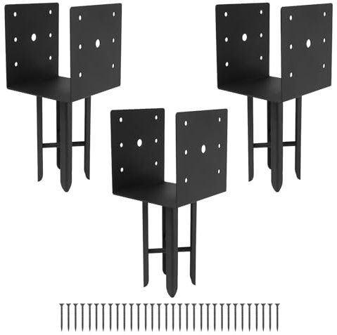 6 x 6 Wet Concrete Fence Post Anchor (Inner Dia 5.5x5.5) Heavy Duty U Shape Fence Post Holder Ground Spike Metal Black Powder Coated for Fence, Railing, Pergola Wood Post Bracket Anchor (3)