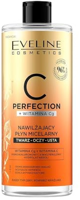 Eveline Cosmetics C-Perfection Agua micelar hidratante – Eliminador eficaz para maquillaje resistente al agua con vitamina C y ácido hialurónico, 500 ml