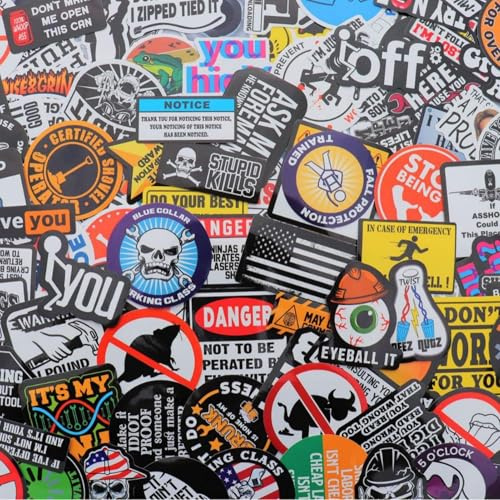 150 Funny Blue Collar Stickers - Hard Hat, Helmet, Tool Box Warning Signs & Cool Sign Stickers for Mechanics, Electricians, Union, Welder, Hat, Bicycle, Phone, Computer, Skateboard