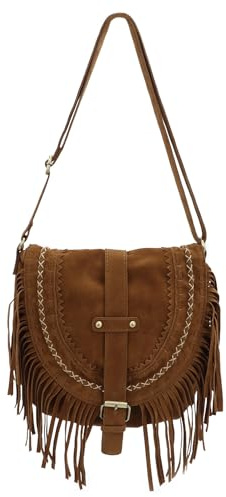 WLHHBO Damen-Fransentasche, Retro-Quaste, Umhängetasche, Fransengeldbörse, Wildleder, Hippie-Satteltasche, braun, One size