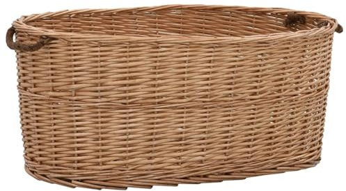 Brokky Cesta per Legna con Maniglie 78x54x34cm Salice Naturale-Cesto in Vimini Portalegna, Cesto Intrecciato Pieno, Cestino da Picnic Portaoggetti, Cesto Regalo per Feste, Raccolta Castagne, Funghi