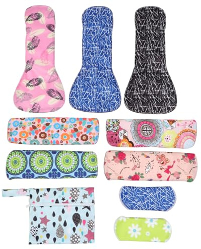 minkissy 9piezas Toalla Sanitaria Bambú Reutilizable Paquete De Compresas Menstruales Lavables Incluye Bolsa De Almacenamiento Para Uso Diario y Menstruación