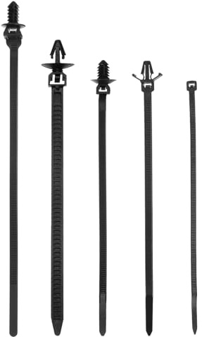 sourcing map 160pcs Push Mount Cable Zip Tie Set 5 Size Nylon Self Locking Cable Strap Universal Threaded/Arrow Style Heavy Duct Snap in Cable Zip Ties for Electronic Auto Industry, Black