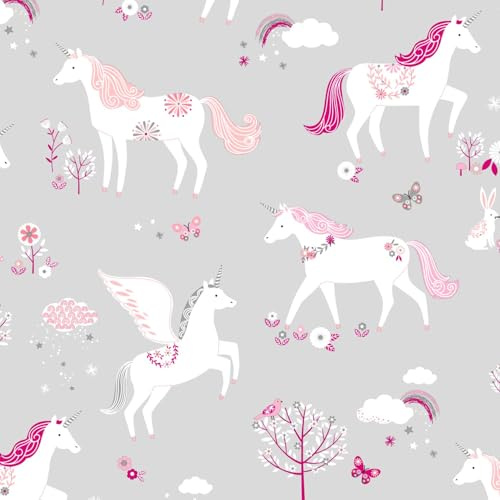 VmG-Store 1m Baumwollstoff zum Nähen 100% Baumwolle Nähstoff KEINE Meterware Kinderstoff (Einhorn Bb050)