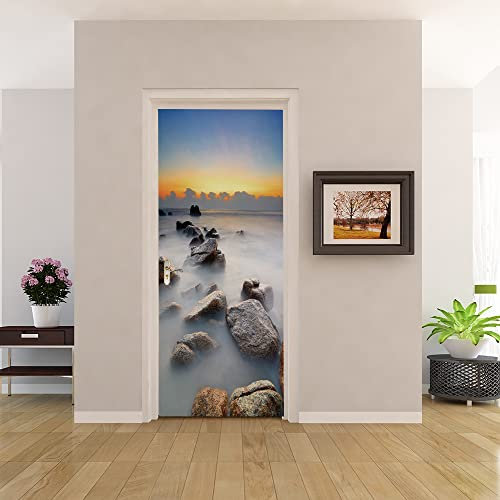 3D Türtapete 70x200 Türaufkleber Selbstklebend Türfolie Poster Fototapete Türbilder Türtattoos Wasserdichte Tür Stickers für Kinderzimmer Wohnzimmer Badezimmer Steine
