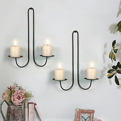 29cm Wandmontierter Kerzenhalter aus Metall, Schwarz 2er-Set, Dekorativer Wand-Kerzenhalter für Stabkerzen und Säulenkerzen, Modernes Wohndekor,für Wohnzimmer oder Flur (Schwarz)