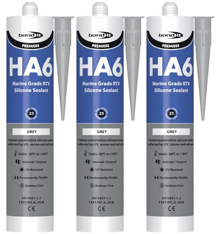 Bond It HA6 High Modulus Marine Silicone Sealant – 3x Grey, 310ml | Aquarium-Safe – UV & Saltwater Resistant – Waterproof – Flexible | Ideal Sealant for Glass – Gaskets – & High Movement Joints