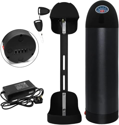 Batería de Bicicleta Eléctrica, 36V 15Ah 20Ah Botellas Ebike Batería Plata Extraíble Lones Litio Repuesto Batería con Cargador, Base de 4 Pines, Bloqueo Seguro para 800W Motor 36V 20AH,420mm