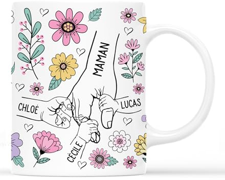 Cadeau Plus Mug Personnalisé Prénom - La Main De Maman - Cadeau Personnalisé Mamie, Tasse Personnalisée Mamie (Modèle #4)