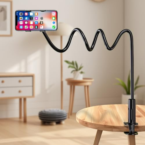 SKIKHN Handy Halter für Bett, 138cm Schwanenhals Handyhalterung für Bett, Schwanenhals Handy Halterung, Flexible Lang Arm Handys Ständer, 360° Drehbar, Verstellbar für iPhone, Samsung