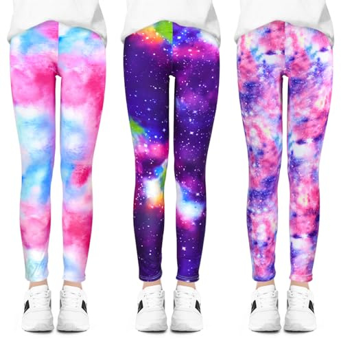BondEron Lot de 3/4/5 leggings longs pour fille, pantalon élastique pour le sport et le quotidien, taille 104-158