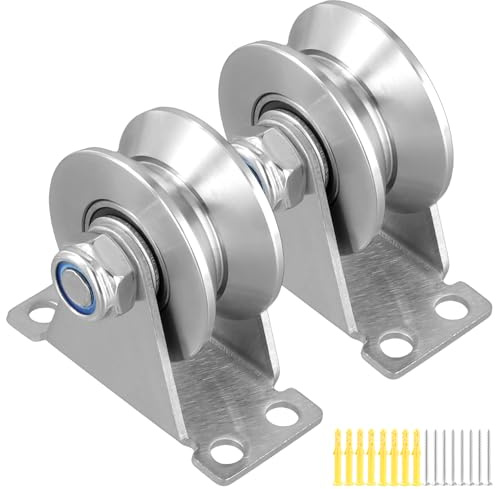 ZEONHEI 2 Stück 48mm Seilrollen mit Kugellager, V Nut Seilrolle Umlenkrolle Flaschenzug Edelstahl, Umlenkrollen für Seile, Schiebetore, Flaschenzüge, Tragkraft 200kg